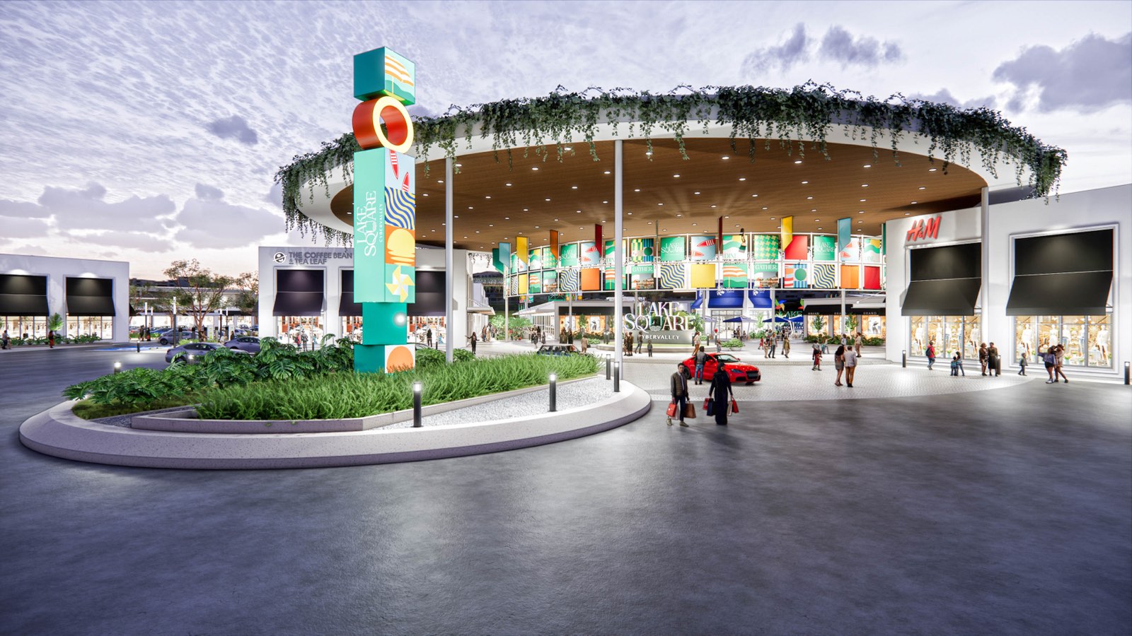 Planted circular arrival canopy over the plaza at PKNS Communal Hub