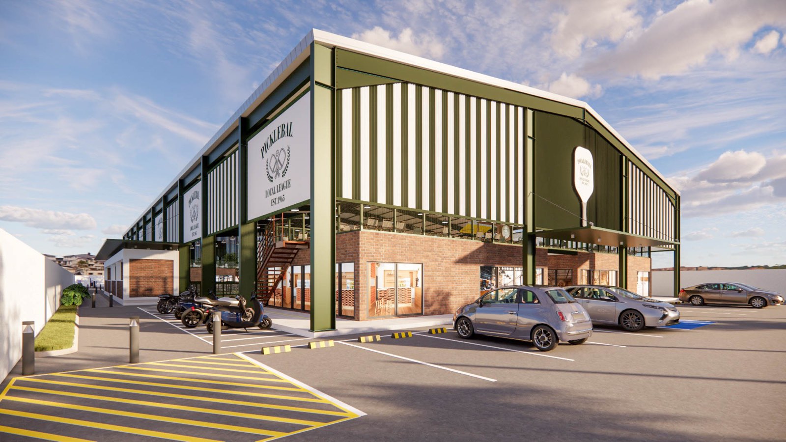 Forecourt and parking apron at the PKNS Signature pickleball hall