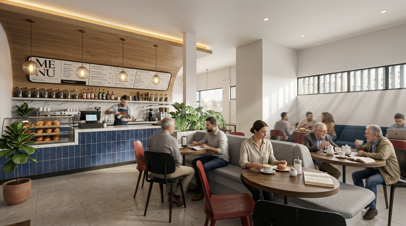 Café seating at the Seri Nilam Sport Center